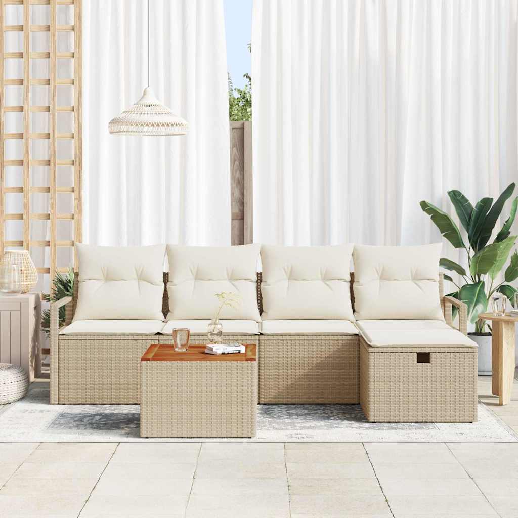 Conjunto de Sofá de Jardim 6 pcs Bege Rattan Sintético