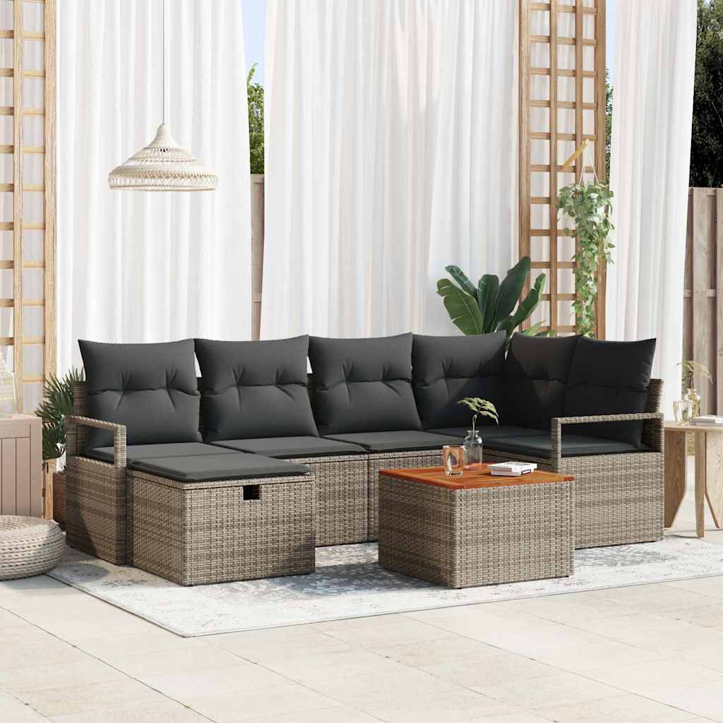 Conjunto de Sofá de Jardim 7 pcs Cinzeto Rattan Sintético