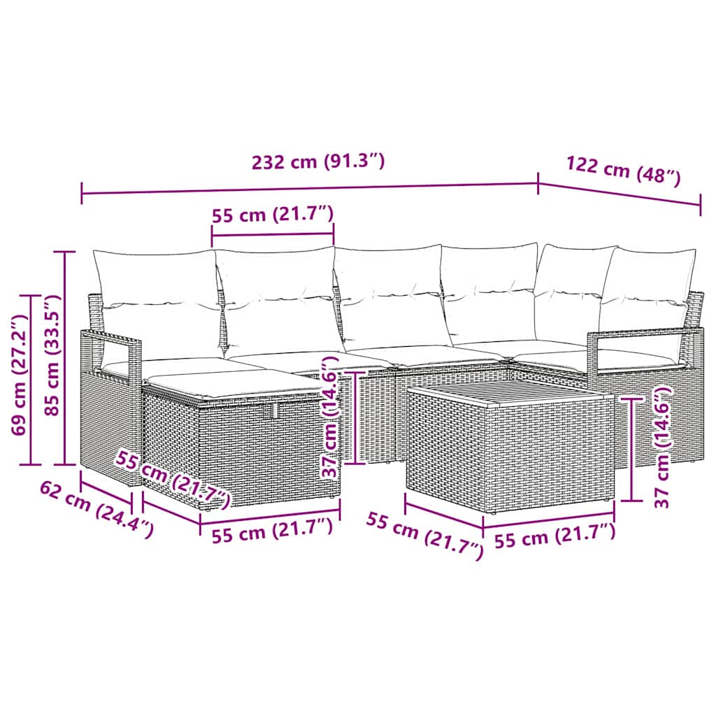 Conjunto de Sofá de Jardim 7 pcs Cinzeto Rattan Sintético
