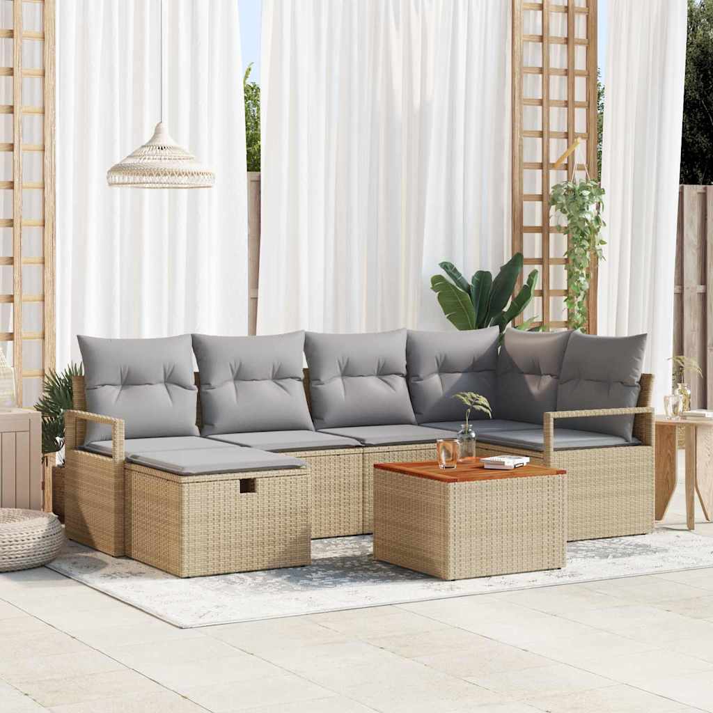 Conjunto de Sofá de Jardim 7 pcs Bege Rattan Sintético