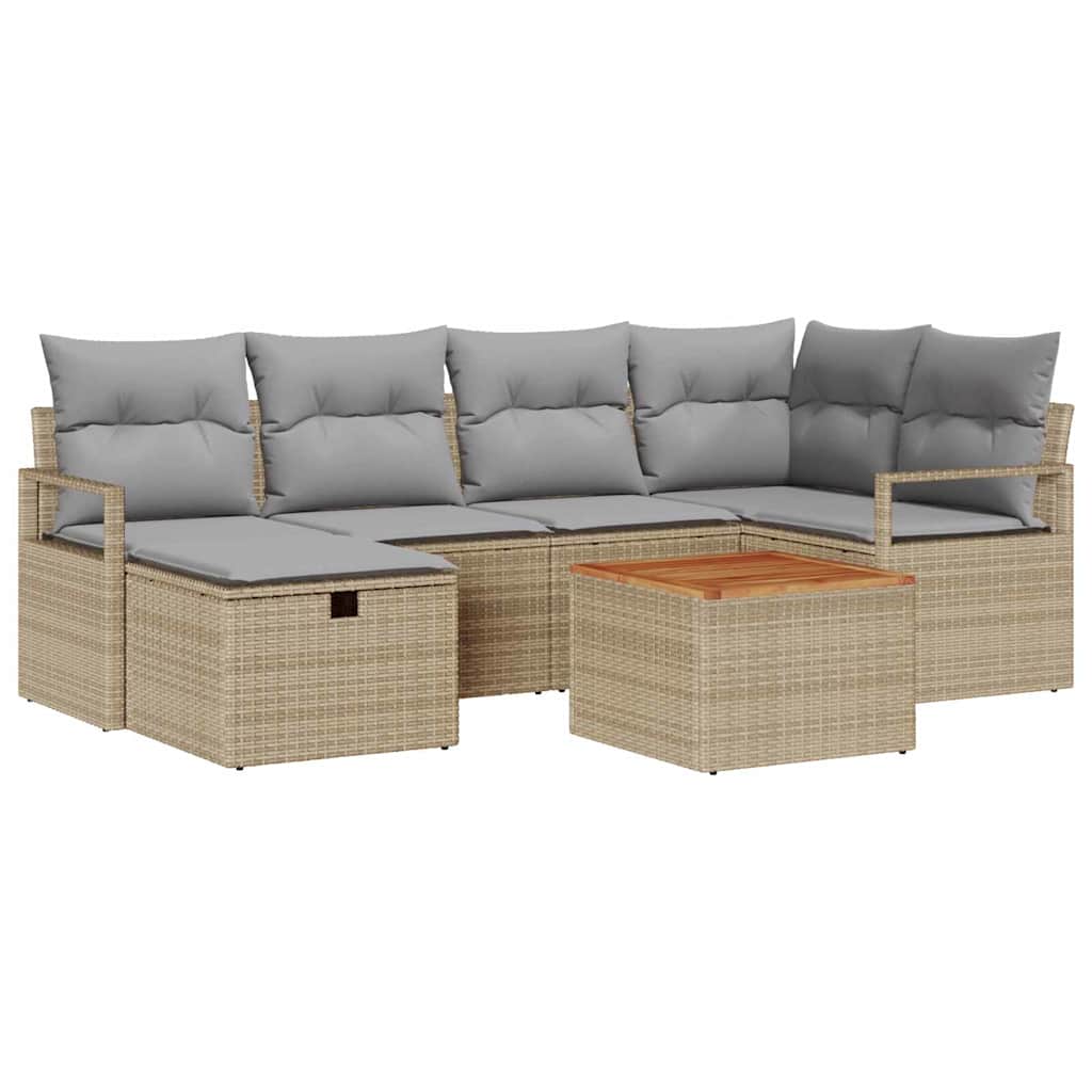 Conjunto de Sofá de Jardim 7 pcs Bege Rattan Sintético