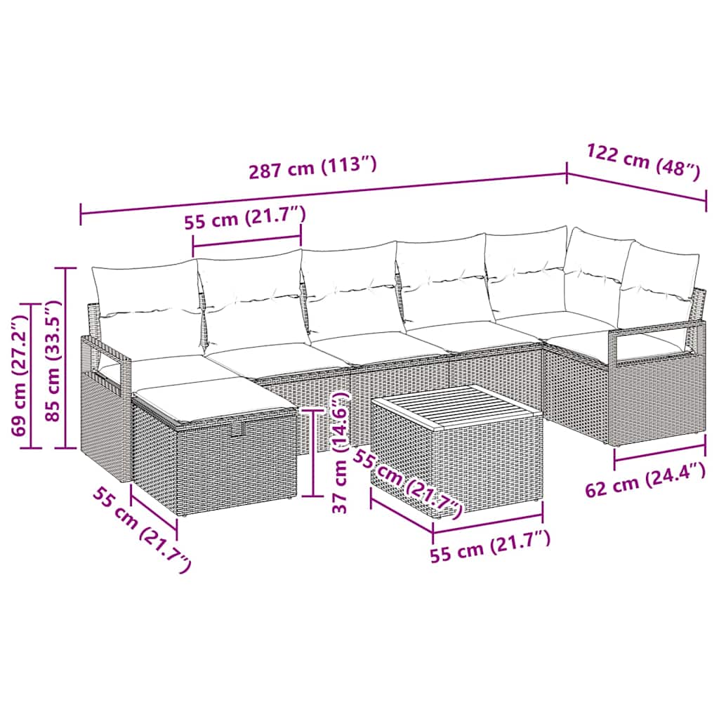Conjunto de Sofá de Jardim 8 pcs Cinzeto Rattan Sintético