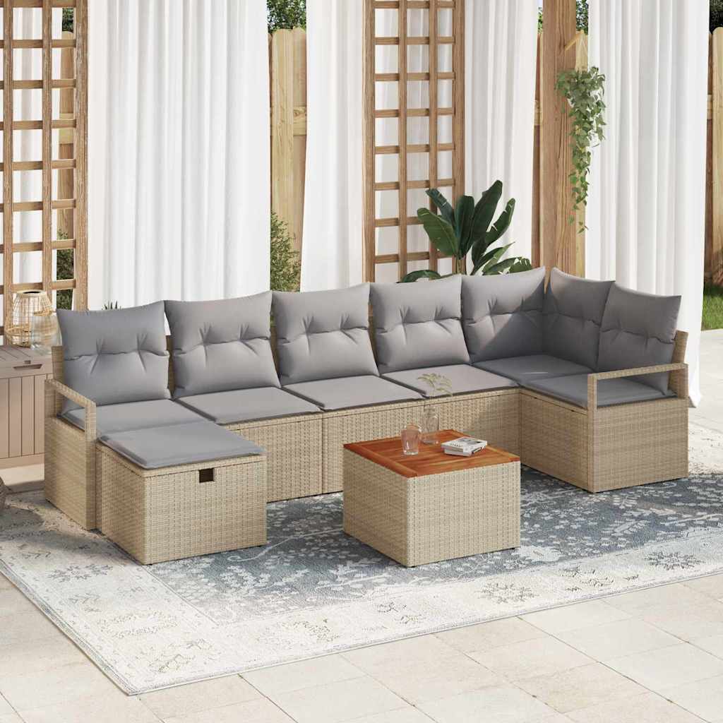 Conjunto de Sofá de Jardim 8 pcs Bege Rattan Sintético