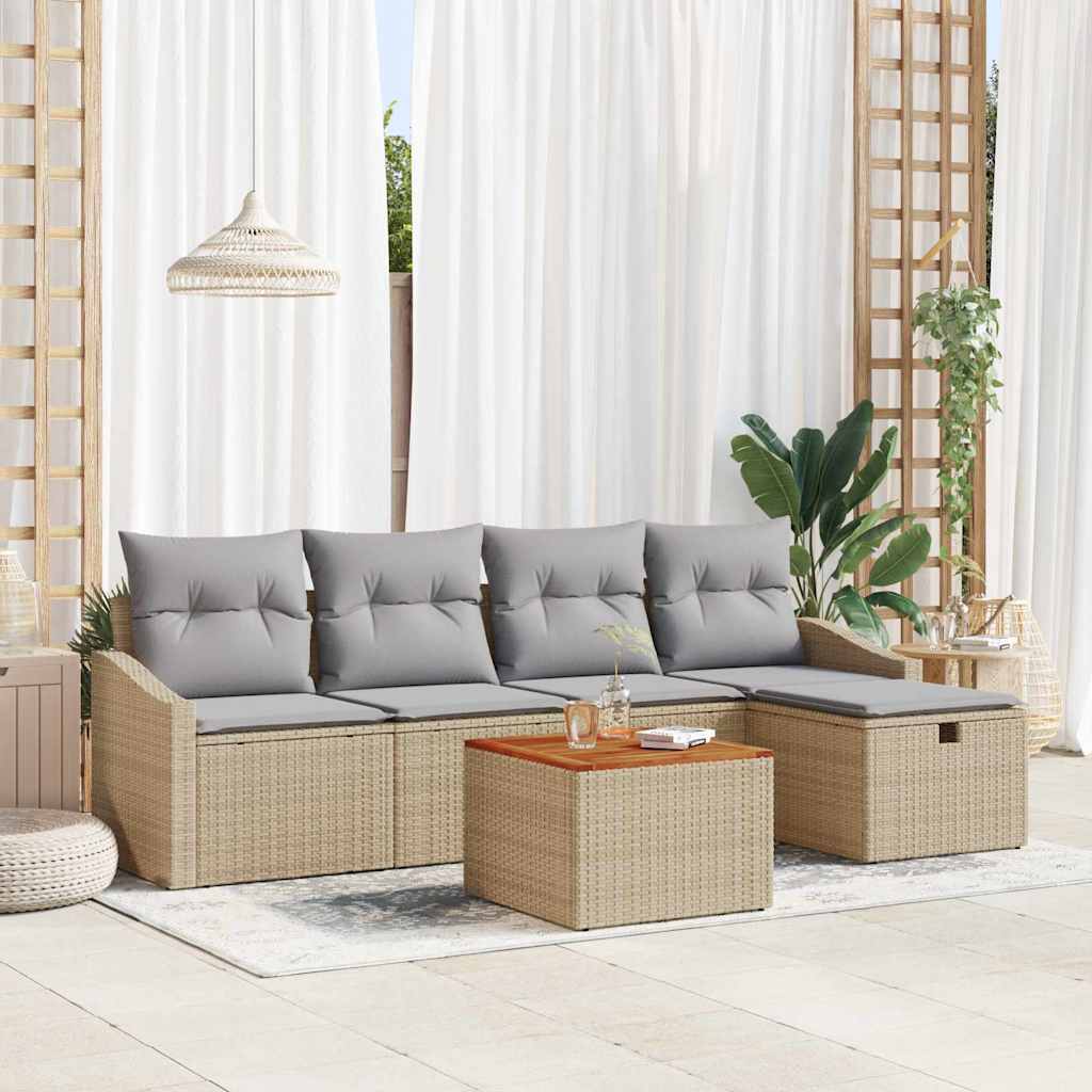 Conjunto de Sofá de Jardim 6 pcs Bege Rattan Sintético