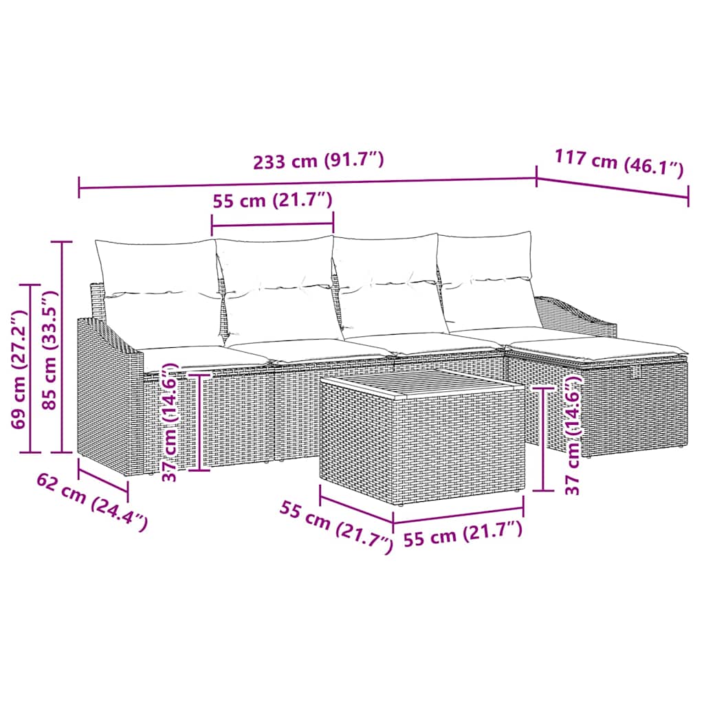 Conjunto de Sofá de Jardim 6 pcs Bege Rattan Sintético