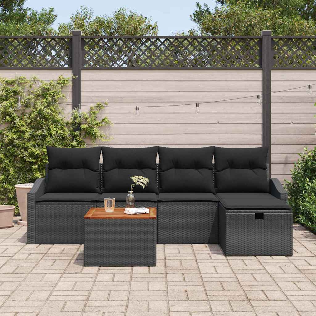 Conjunto de Sofá de Jardim 6 pcs Preto Rattan Sintético
