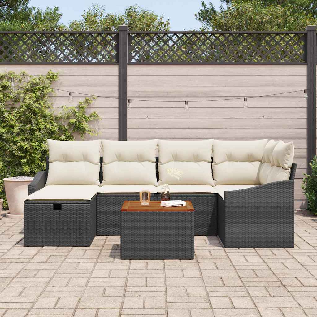 Conjunto de Sofá de Jardim 7 pcs Preto Rattan Sintético