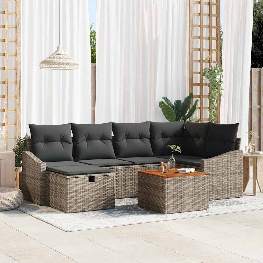 Conjunto de Sofá de Jardim 7 pcs Cinzeto Rattan Sintético
