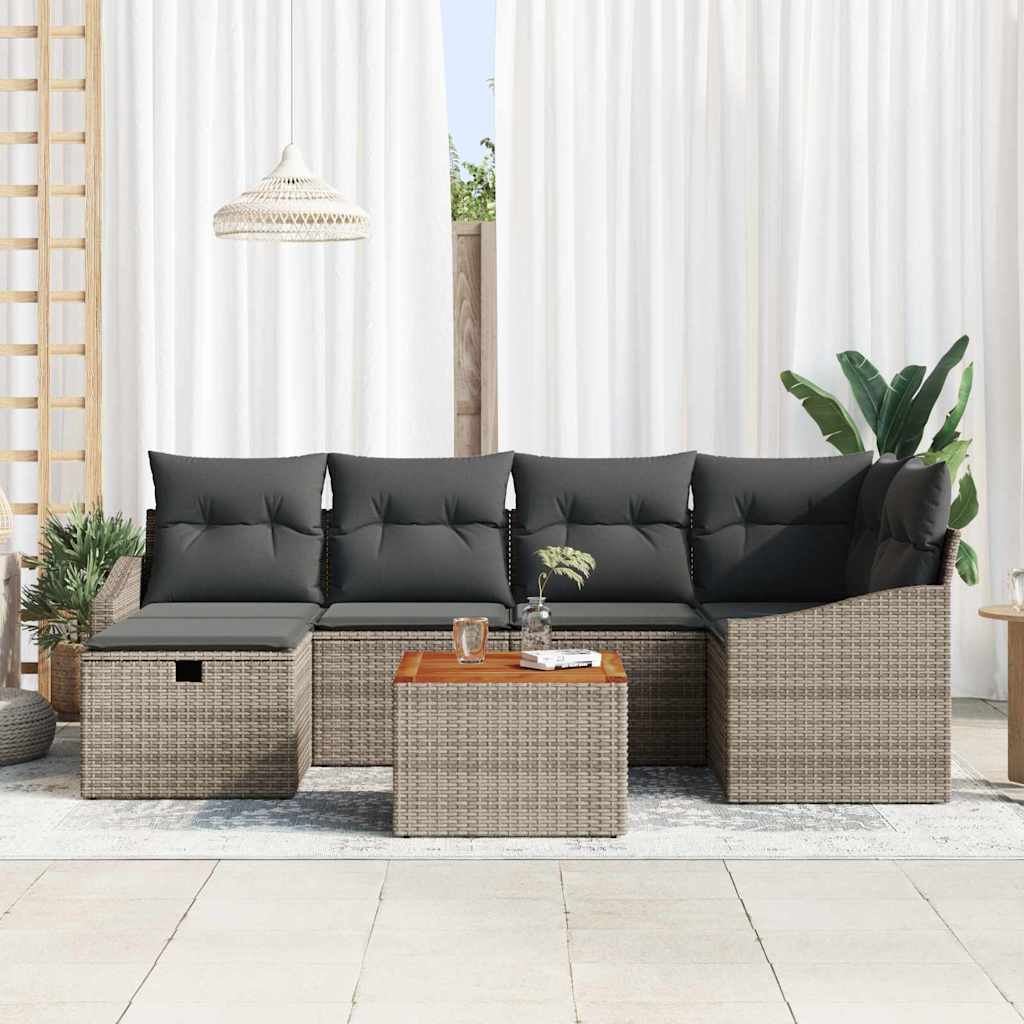 Conjunto de Sofá de Jardim 7 pcs Cinzeto Rattan Sintético