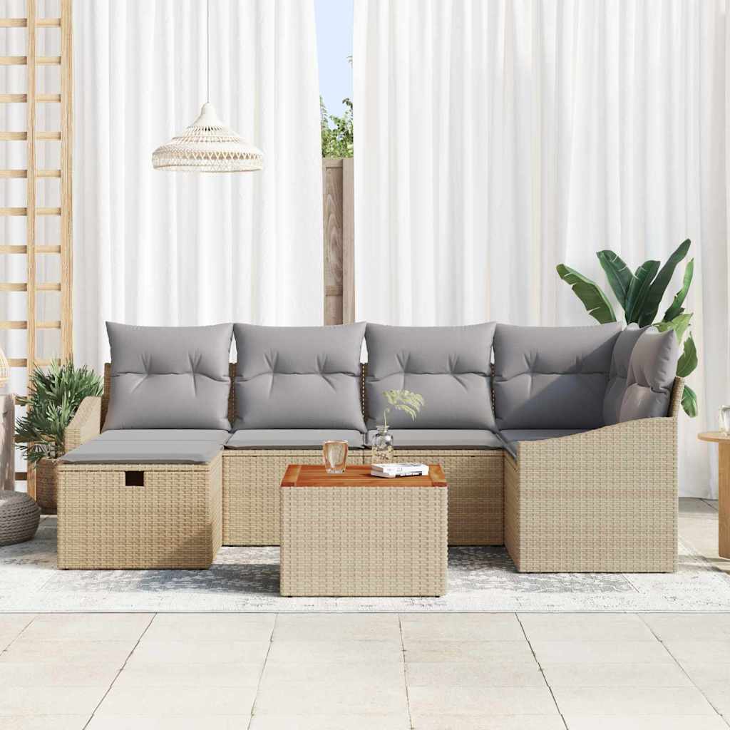 Conjunto de Sofá de Jardim 7 pcs Bege Rattan Sintético