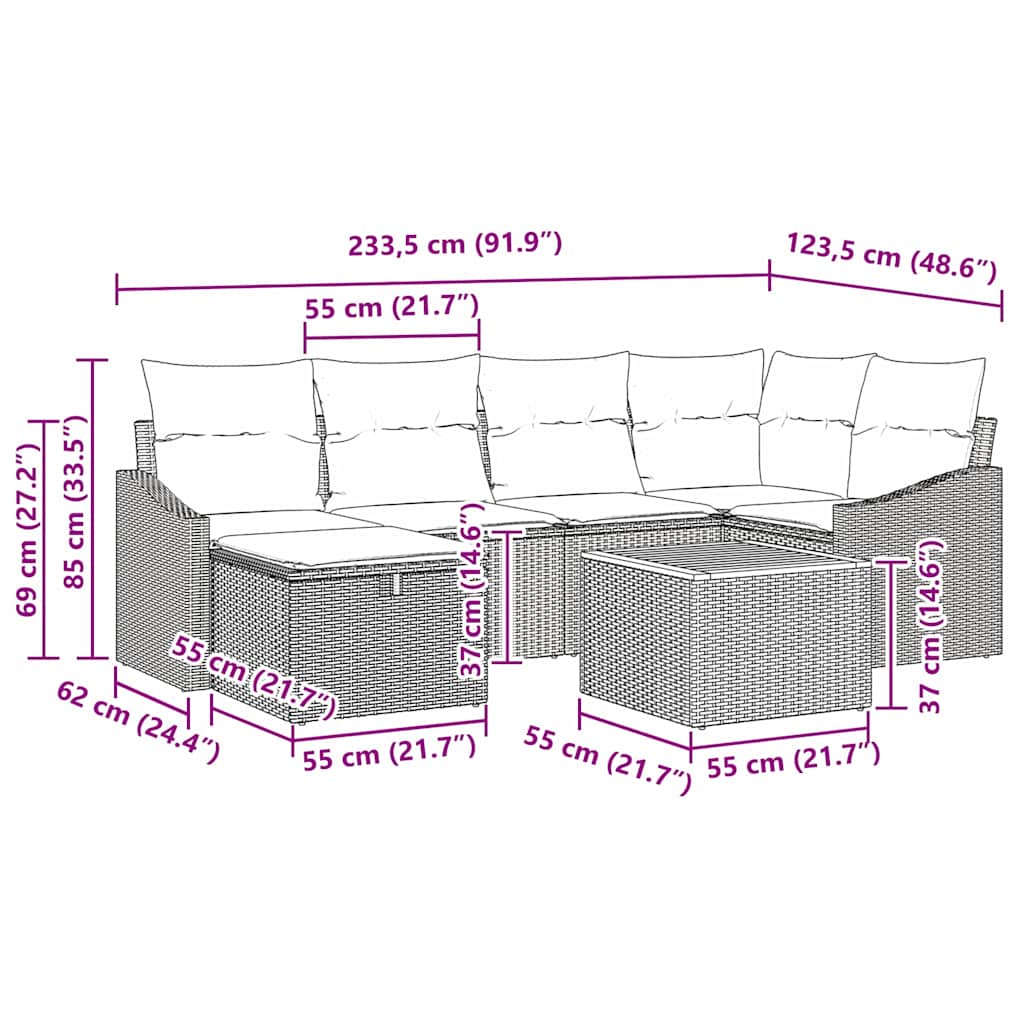 Conjunto de Sofá de Jardim 7 pcs Preto Rattan Sintético