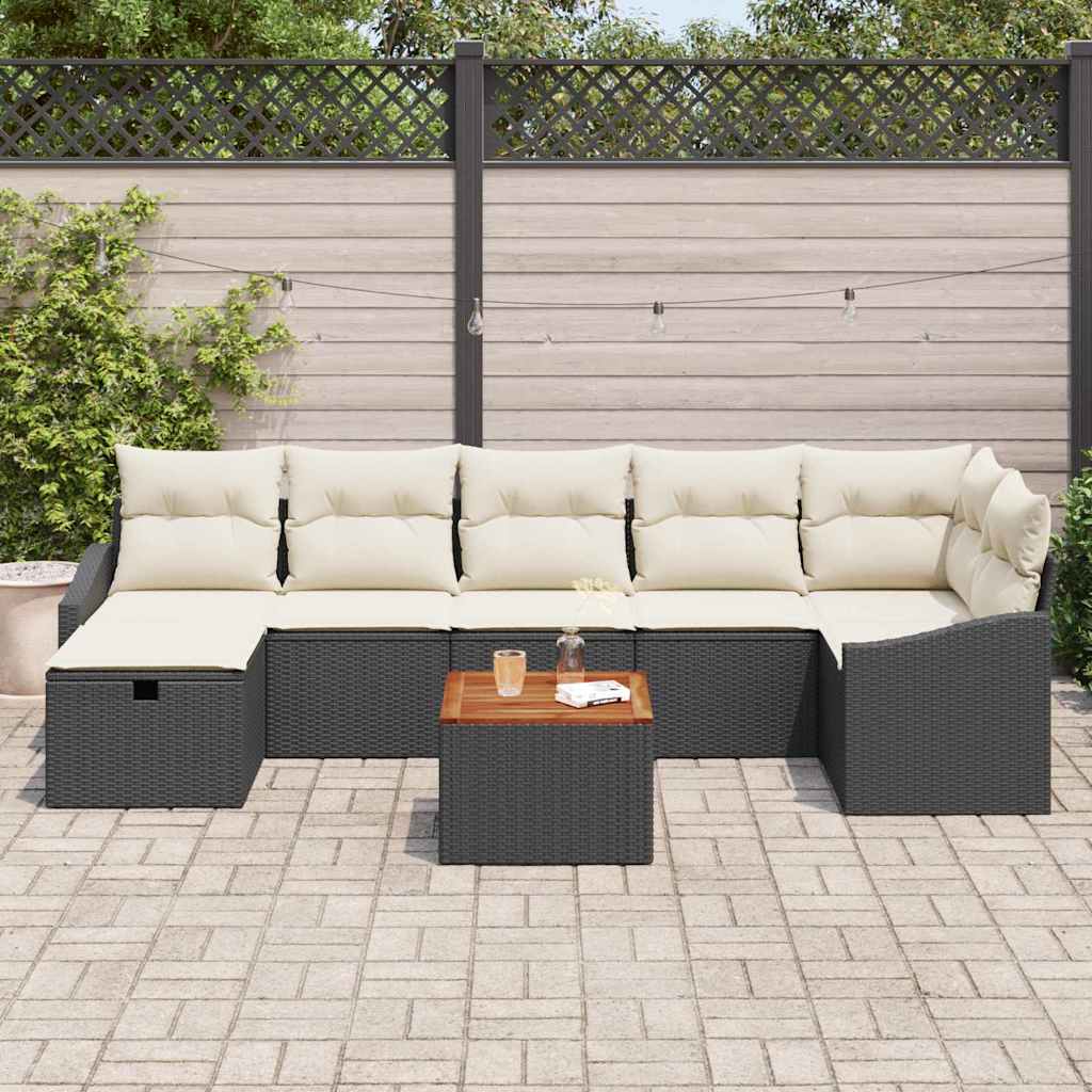 Conjunto de Sofá de Jardim 8 pcs Preto Rattan Sintético