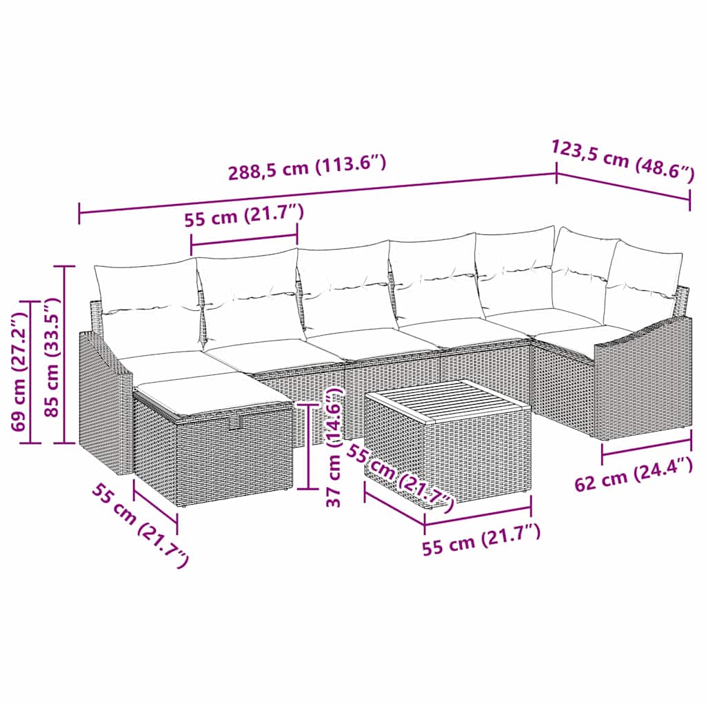 Conjunto de Sofá de Jardim 8 pcs Cinzeto Rattan Sintético