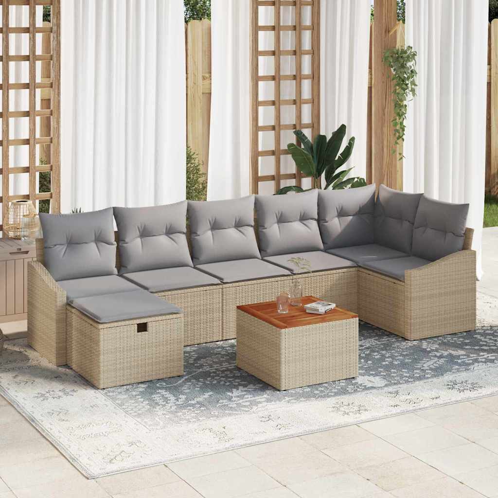 Conjunto de Sofá de Jardim 8 pcs Bege Rattan Sintético