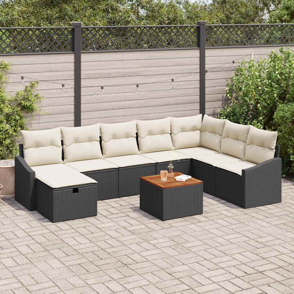 Conjunto de Sofá de Jardim 9 pcs Preto Rattan Sintético