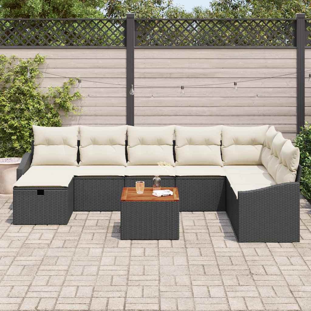 Conjunto de Sofá de Jardim 9 pcs Preto Rattan Sintético