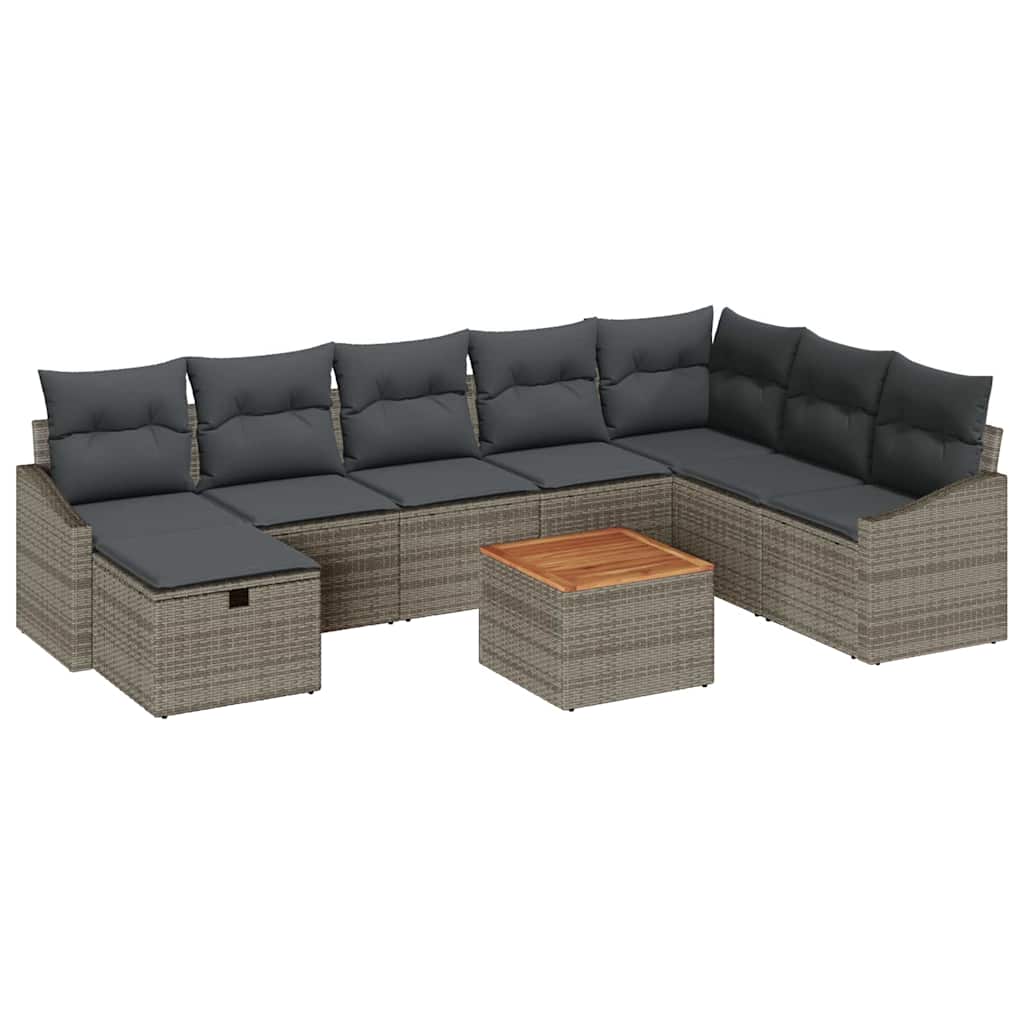 Conjunto de Sofá de Jardim 9 pcs Cinzeto Rattan Sintético