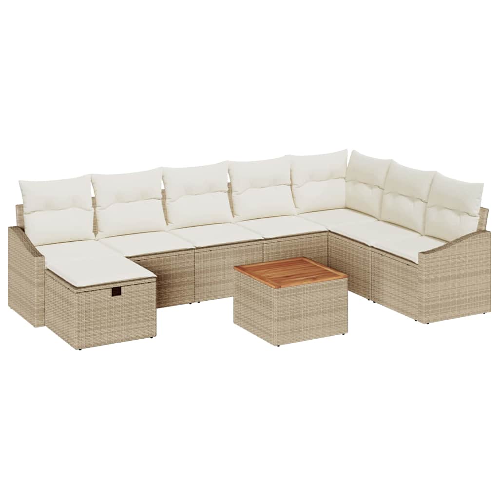Conjunto de Sofá de Jardim 9 pcs Bege Rattan Sintético