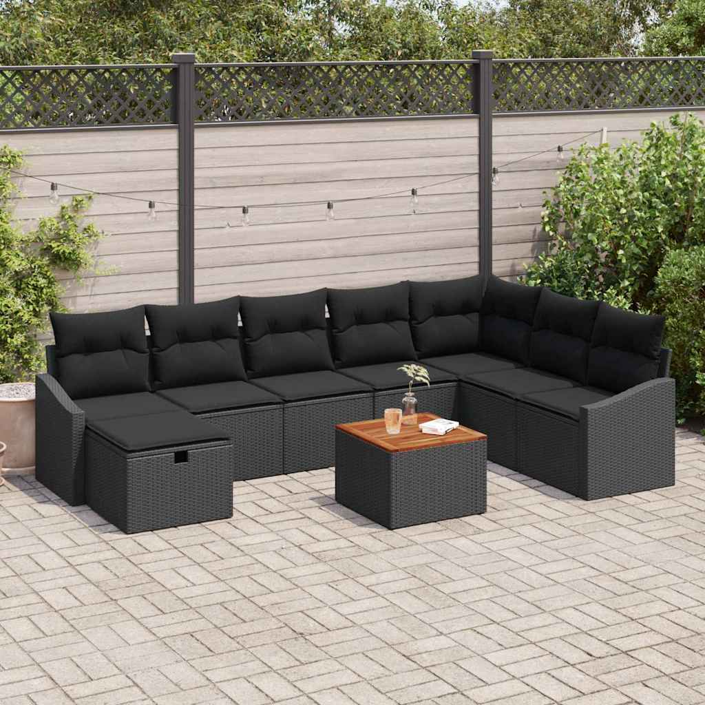 Conjunto de Sofá de Jardim 9 pcs Preto Rattan Sintético