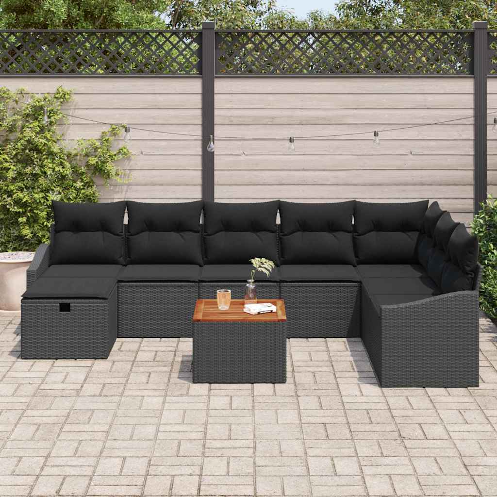 Conjunto de Sofá de Jardim 9 pcs Preto Rattan Sintético
