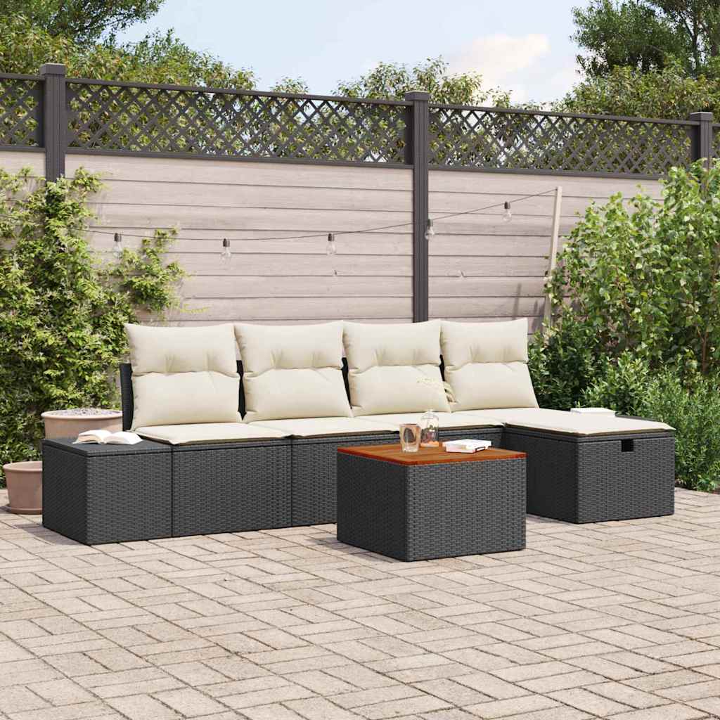 Conjunto de Sofá de Jardim 6 pcs Preto Rattan Sintético