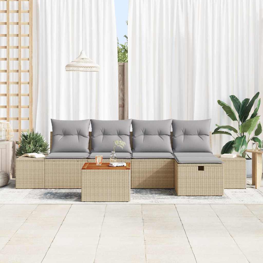 Conjunto de Sofá de Jardim 6 pcs Bege Rattan Sintético