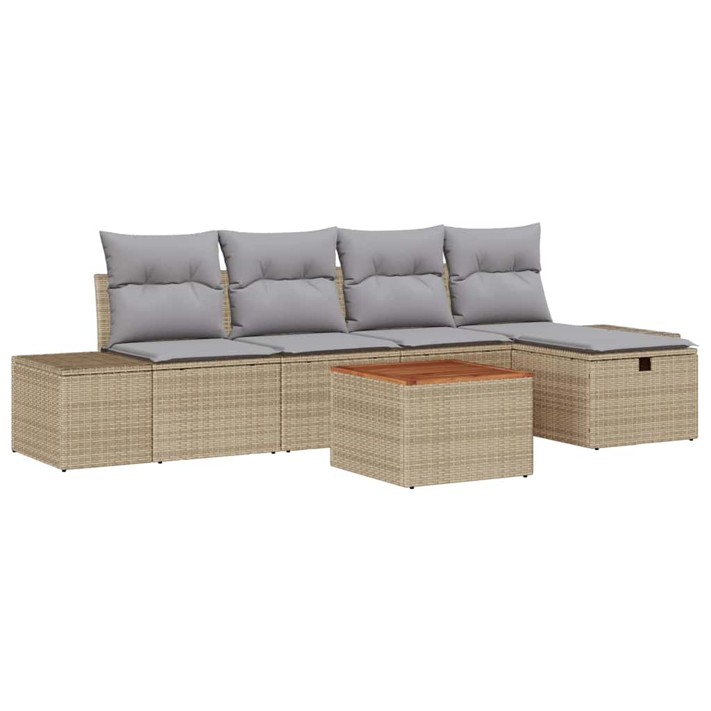 Conjunto de Sofá de Jardim 6 pcs Bege Rattan Sintético