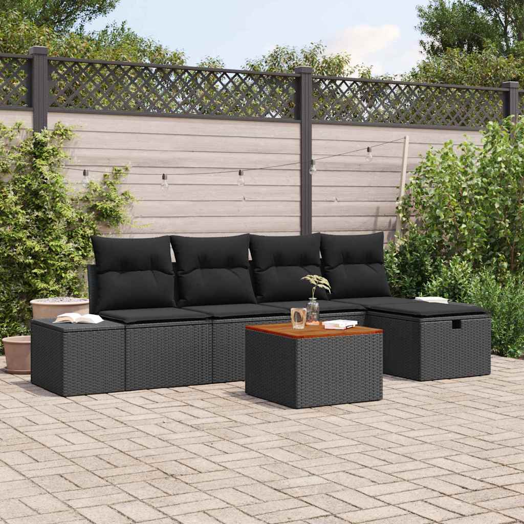Conjunto de Sofá de Jardim 6 pcs Preto Rattan Sintético