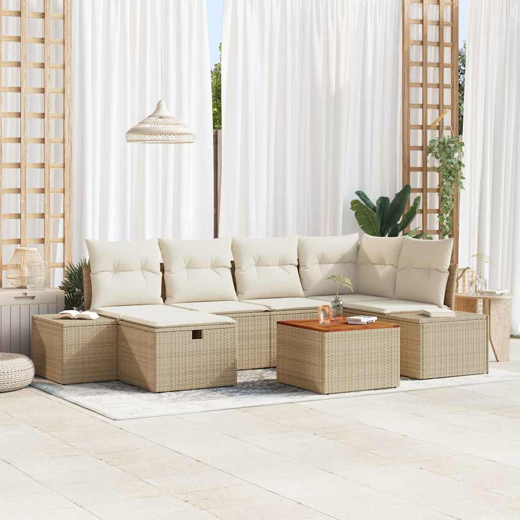 Conjunto de Sofá de Jardim 7 pcs Bege Rattan Sintético