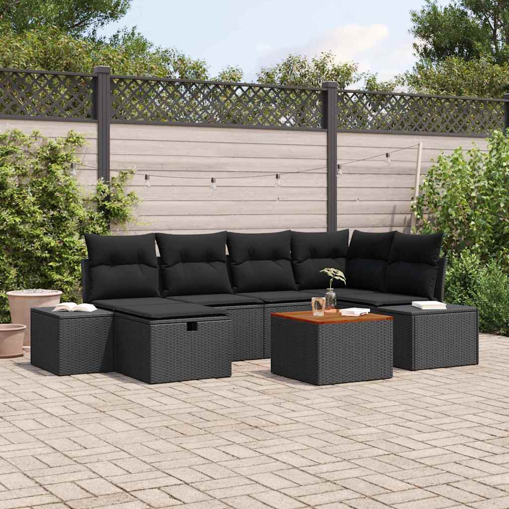 Conjunto de Sofá de Jardim 7 pcs Preto Rattan Sintético