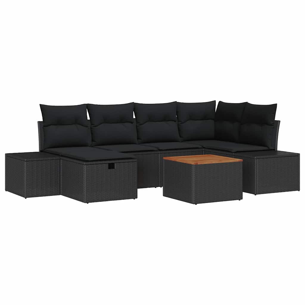 Conjunto de Sofá de Jardim 7 pcs Preto Rattan Sintético