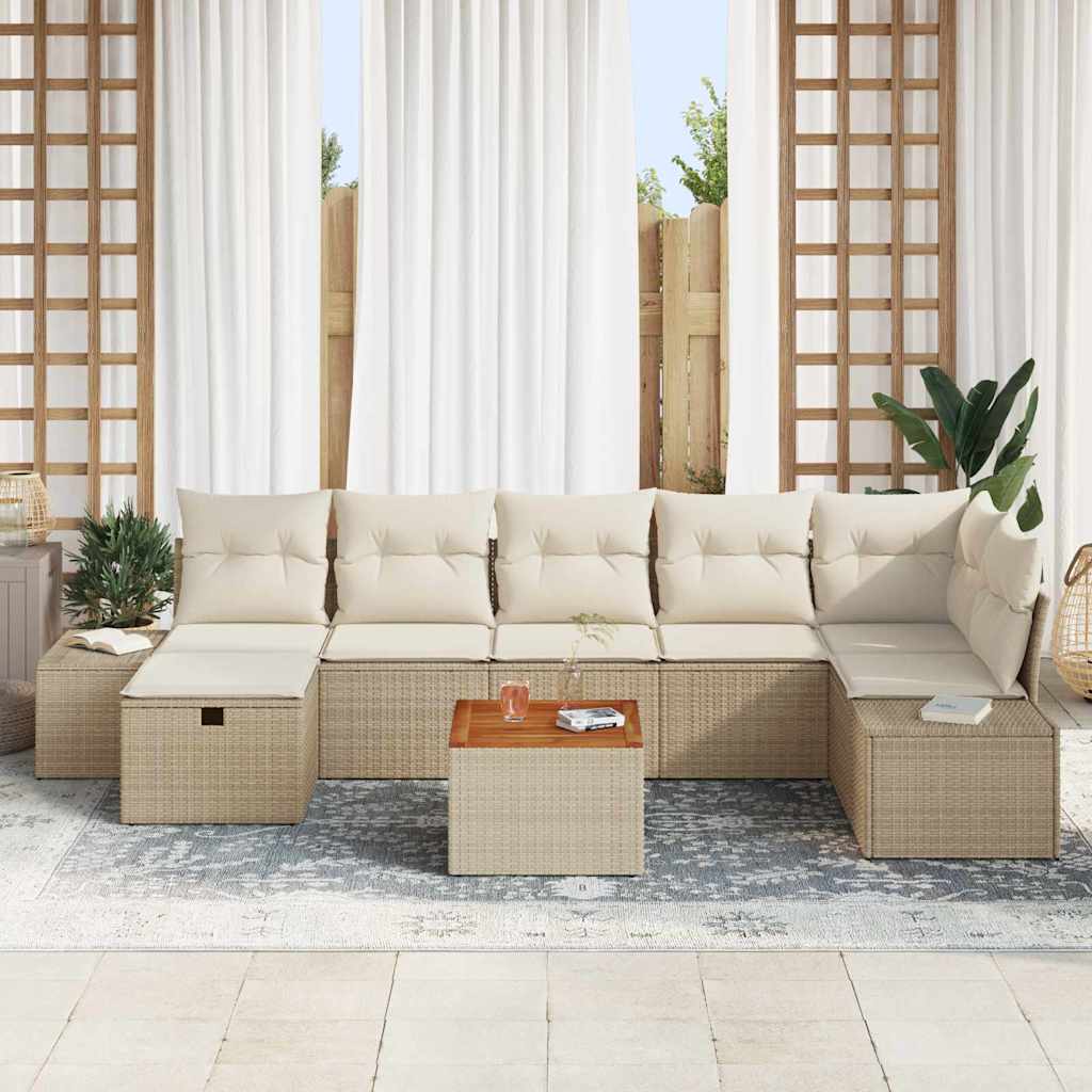 Conjunto de Sofá de Jardim 8 pcs Bege Rattan Sintético