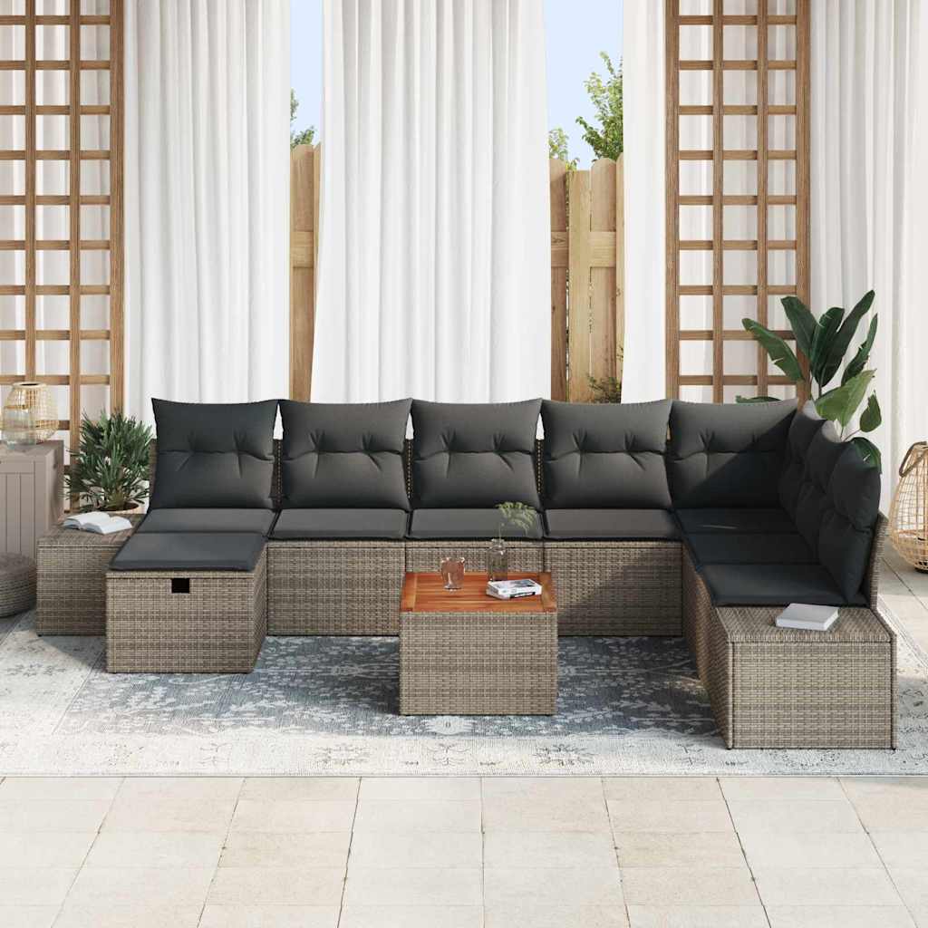 Conjunto de Sofá de Jardim 9 pcs Cinzeto Rattan Sintético