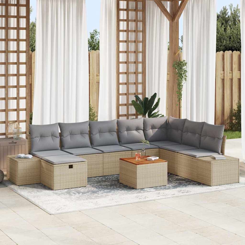 Conjunto de Sofá de Jardim 9 pcs Bege Rattan Sintético