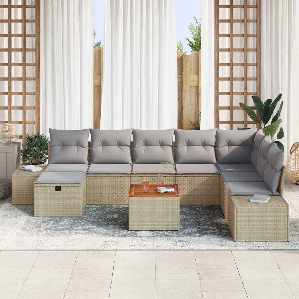 Conjunto de Sofá de Jardim 9 pcs Bege Rattan Sintético