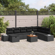 Conjunto de Sofá de Jardim 9 pcs Preto Rattan Sintético