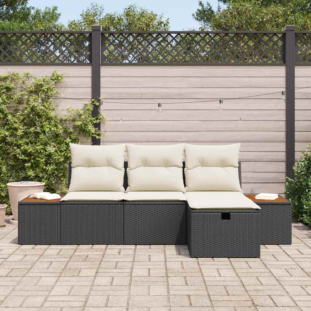 Conjunto de Sofá de Jardim 4 pcs Preto Rattan Sintético
