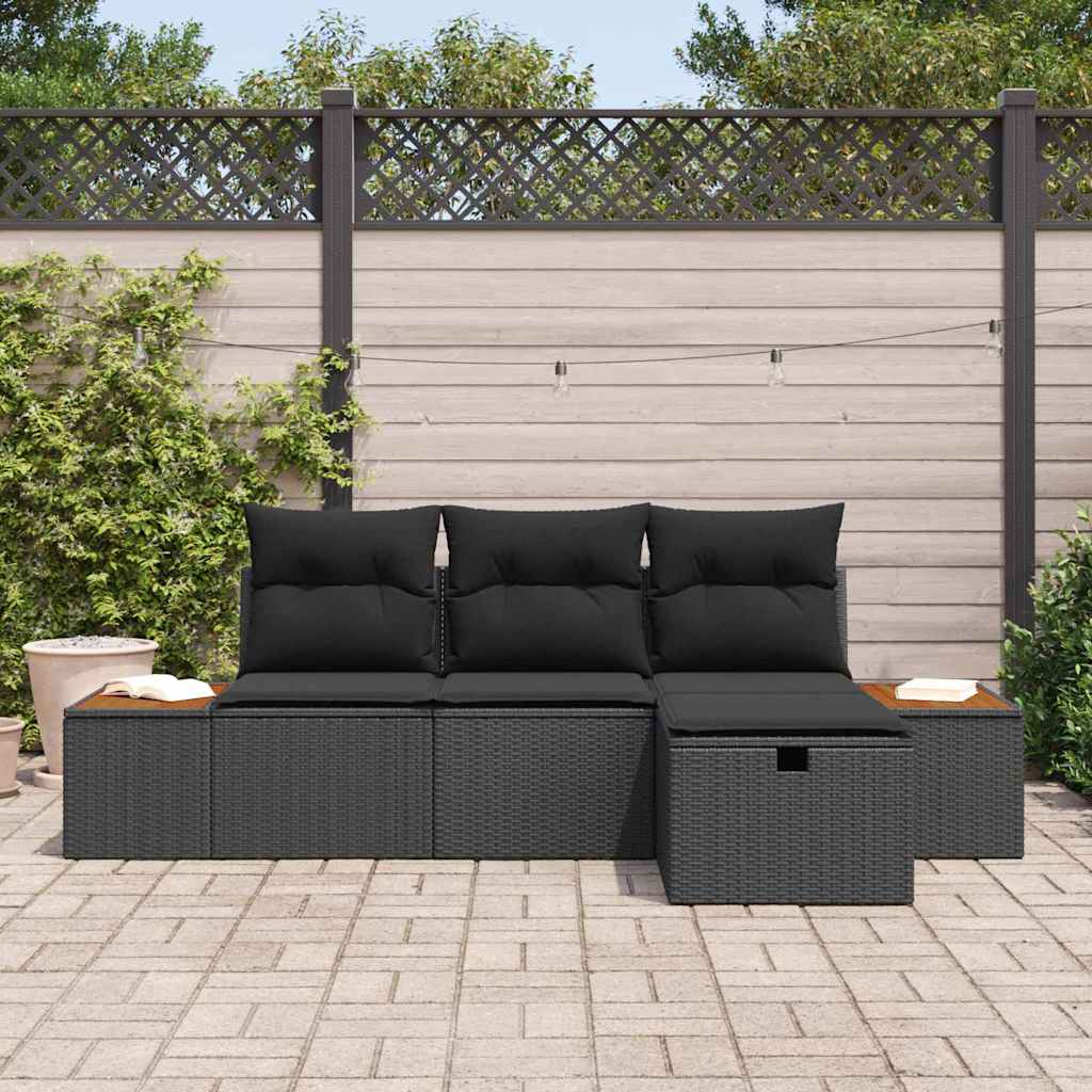 Conjunto de Sofá de Jardim 4 pcs Preto Rattan Sintético