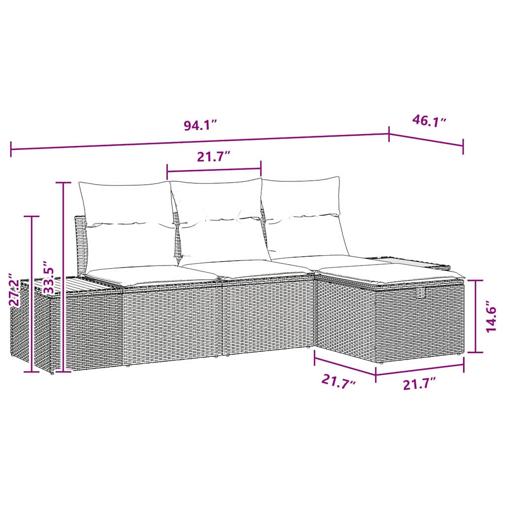 Conjunto de Sofá de Jardim 4 pcs Preto Rattan Sintético