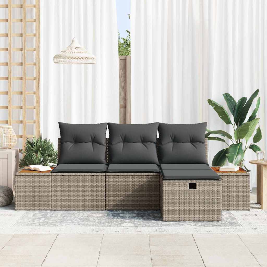 Conjunto de Sofá de Jardim 4 pcs Cinzeto Rattan Sintético