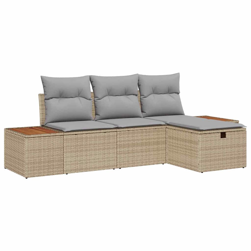 Conjunto de Sofá de Jardim 4 pcs Bege Rattan Sintético