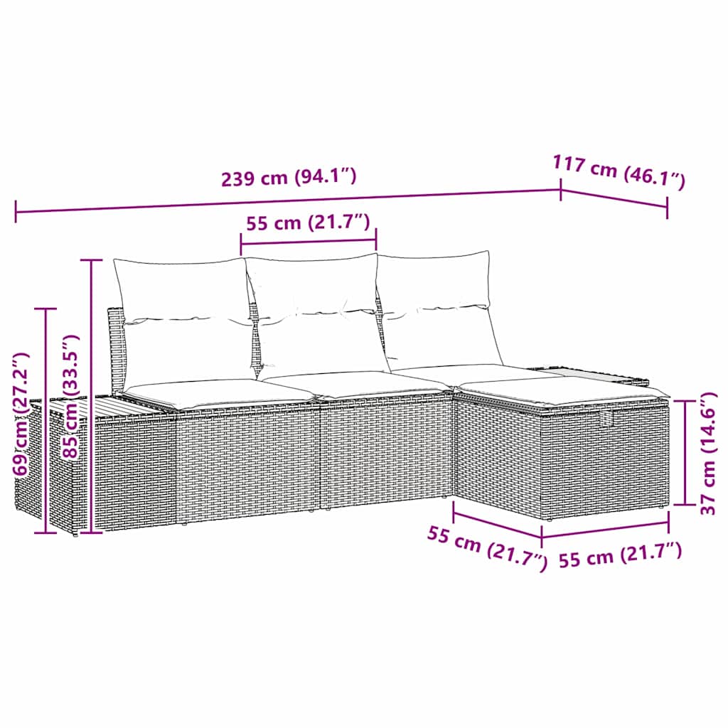 Conjunto de Sofá de Jardim 4 pcs Bege Rattan Sintético