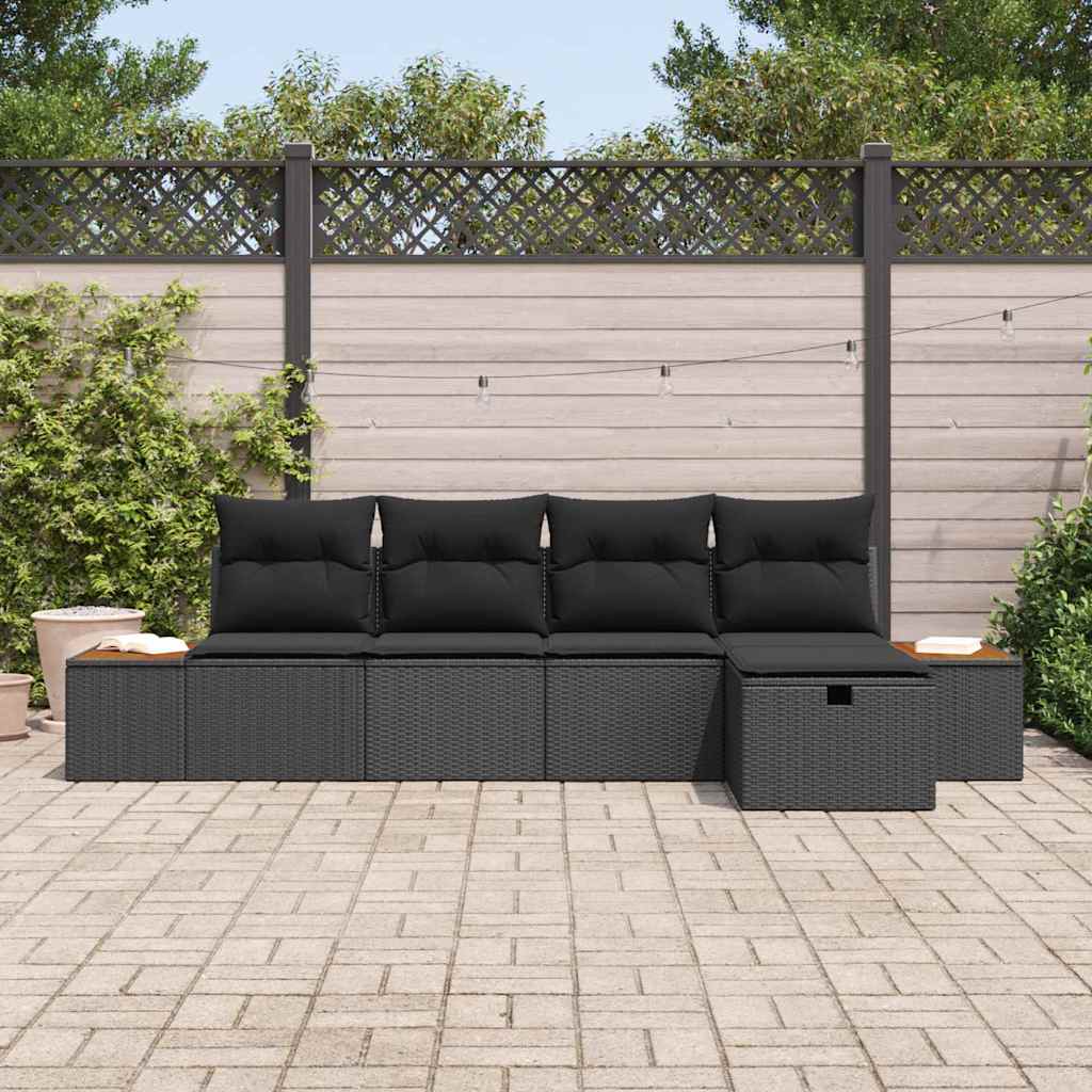 Conjunto de Sofá de Jardim 5 pcs Preto Rattan Sintético