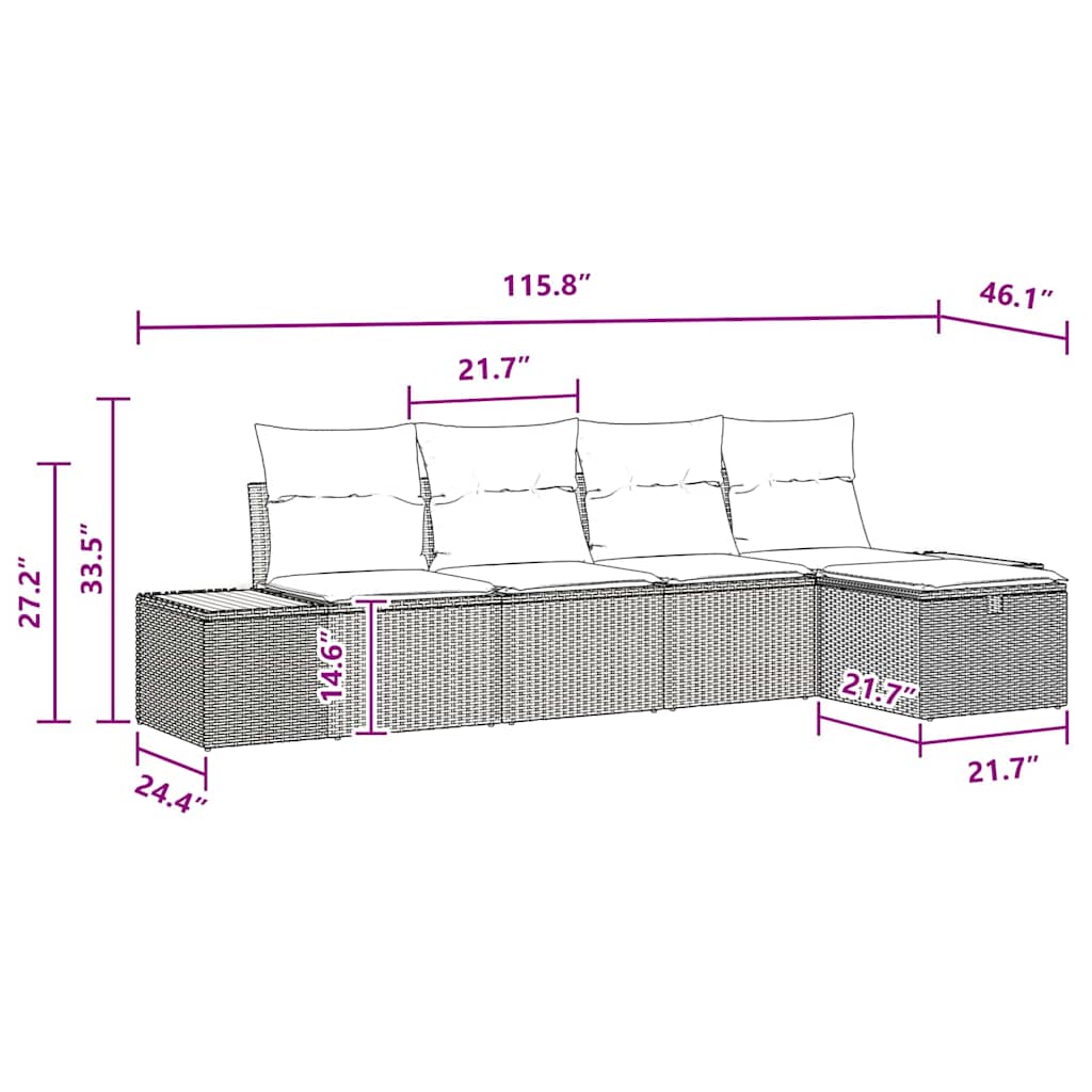 Conjunto de Sofá de Jardim 5 pcs Preto Rattan Sintético