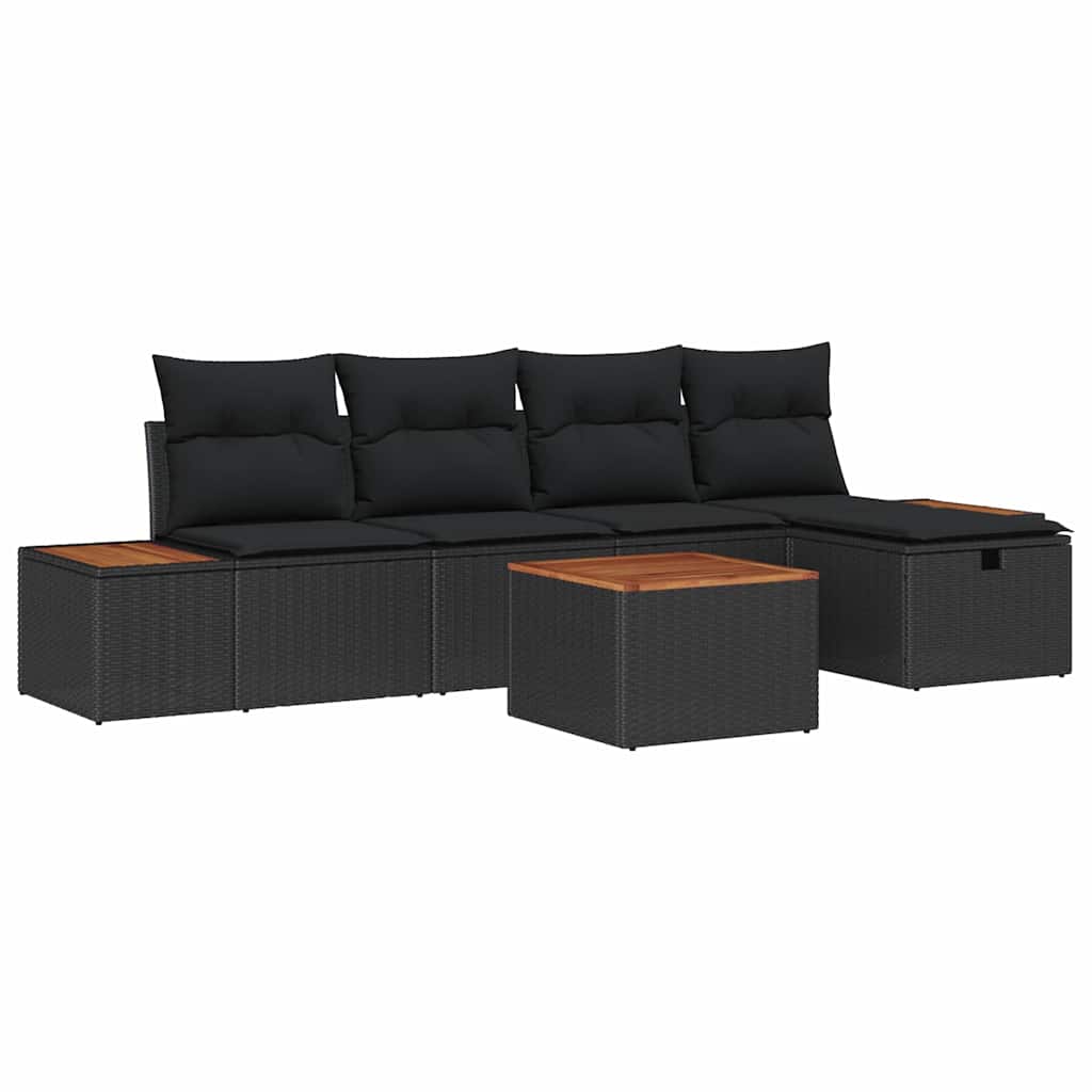 Conjunto de Sofá de Jardim 6 pcs Preto Rattan Sintético