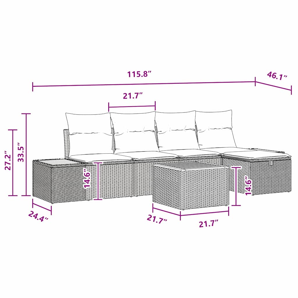 Conjunto de Sofá de Jardim 6 pcs Preto Rattan Sintético