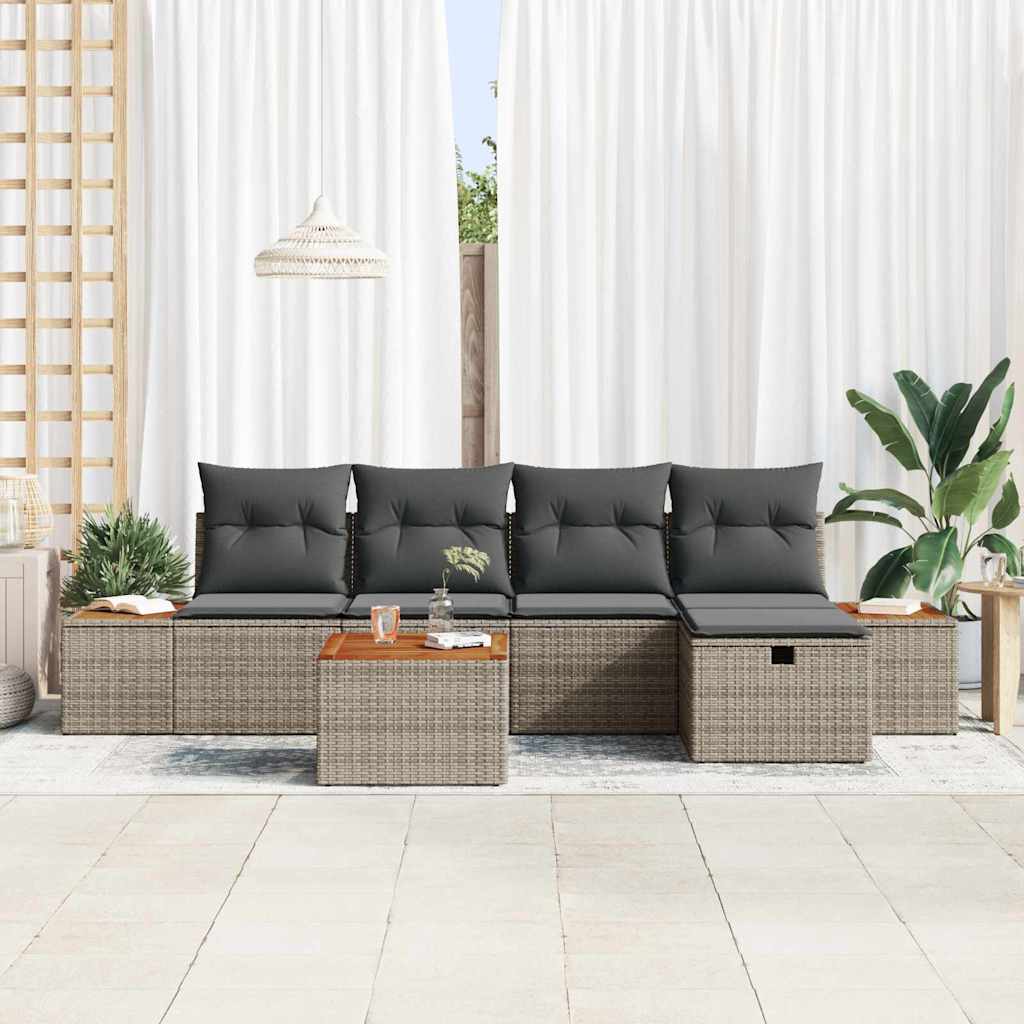 Conjunto de Sofá de Jardim com almofada 6 pcs Cinzeto vime PE