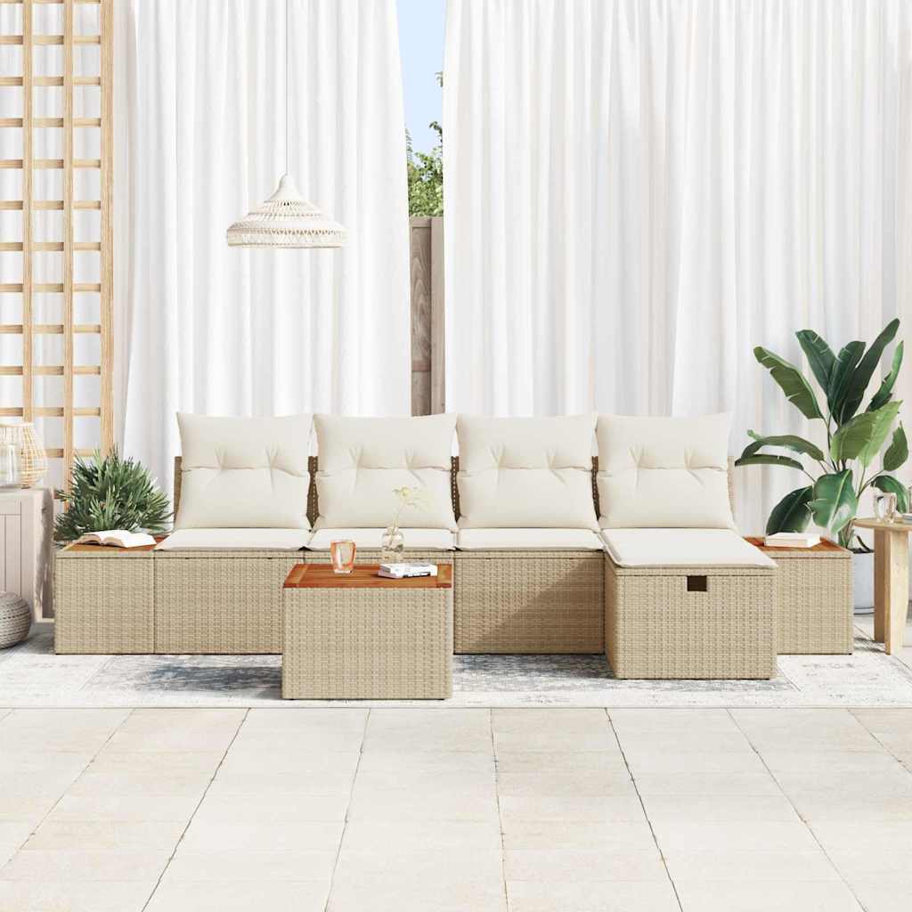 Conjunto de Sofá de Jardim 6 pcs Bege Rattan Sintético