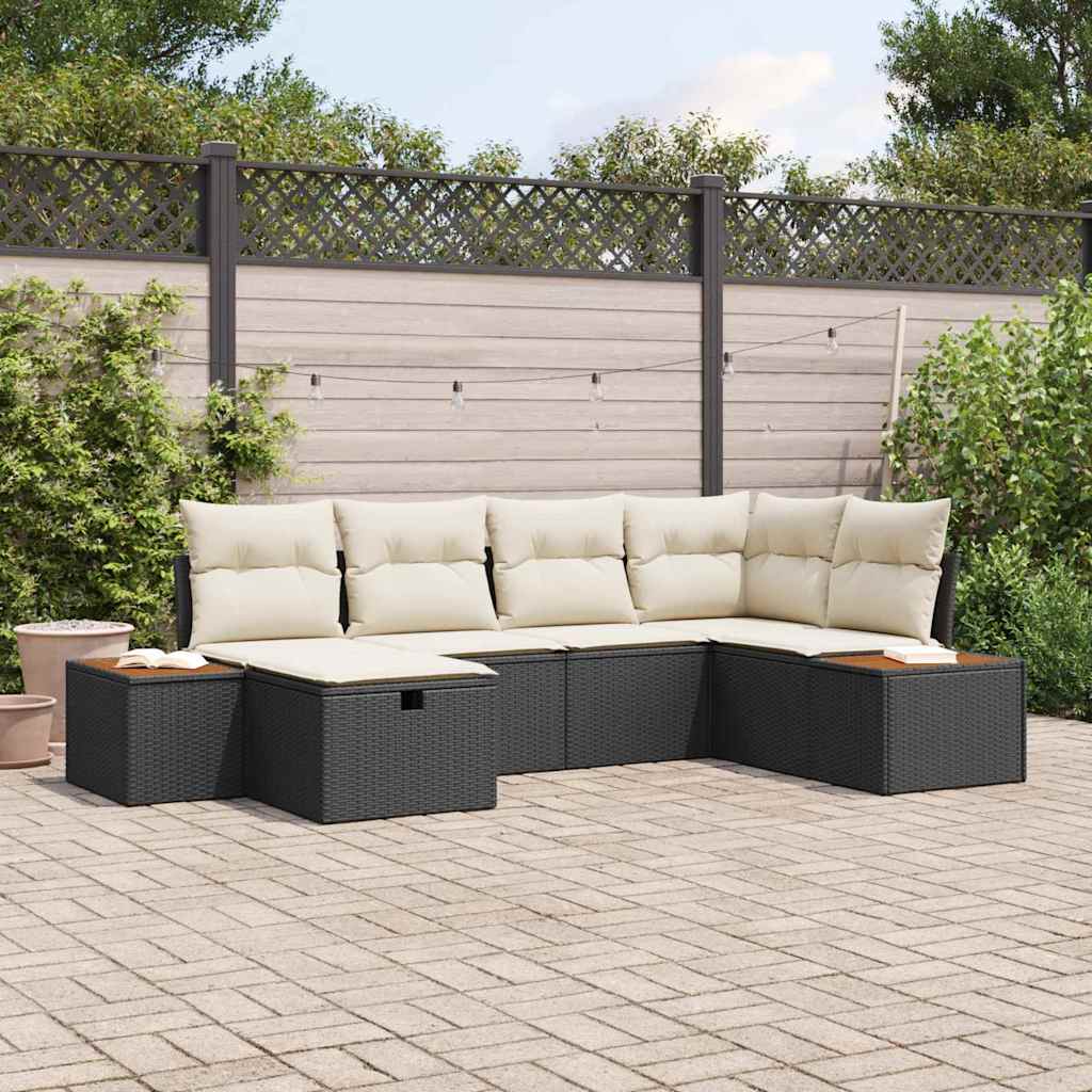Conjunto de Sofá de Jardim com almofada 6 pcs Preto vime PE