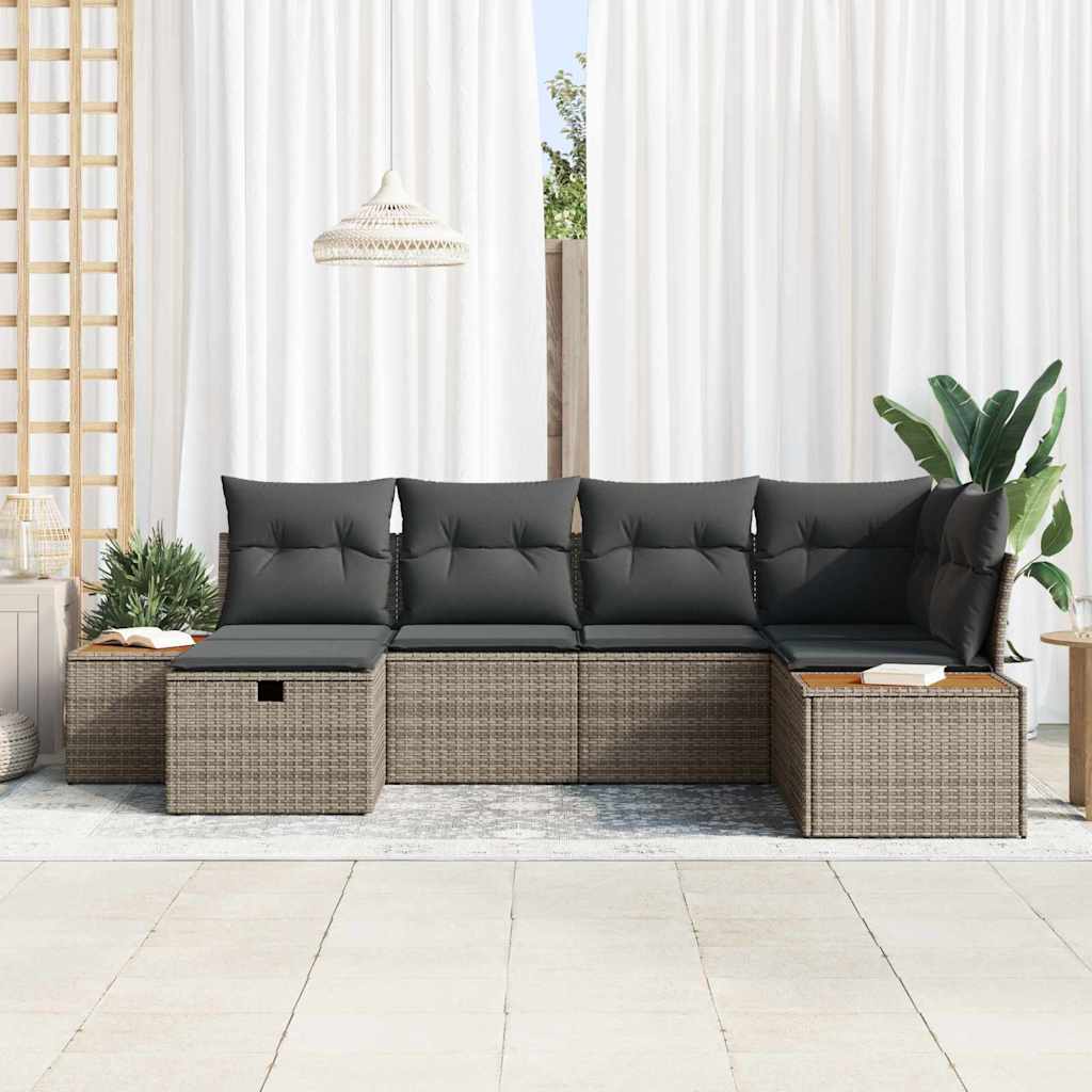 Conjunto de Sofá de Jardim com almofada 6 pcs Cinzeto vime PE